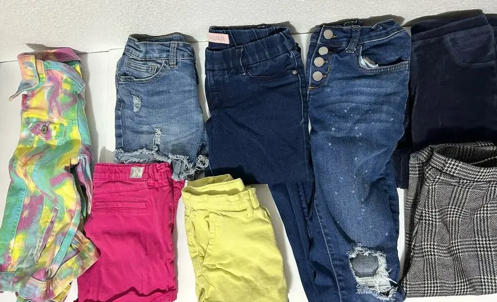 8 pc Girl's size 10/12 pre-owned clothes 4 pants 3 shorts denim jacket 5 pounds